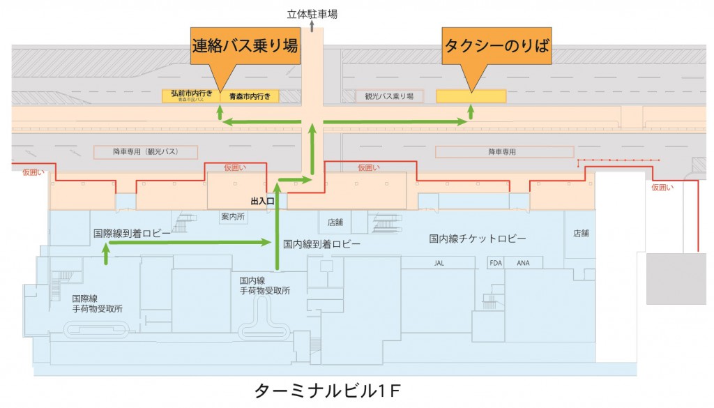 連絡バス&タクシー乗り場への導線