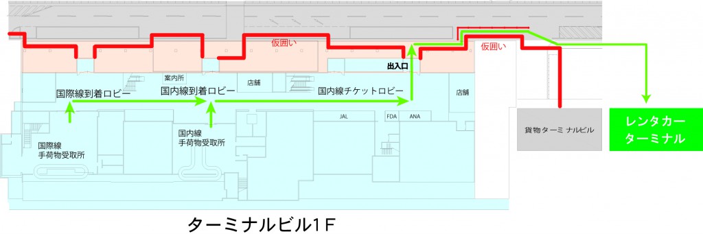 レンタカーターミナルへの動線20180828